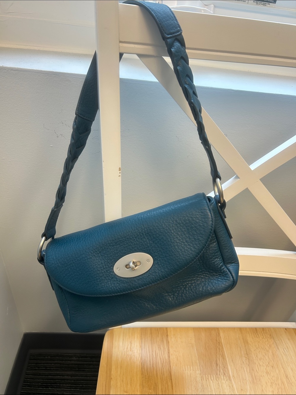 Talbots Genuine Leather Shoulder Bag Silver-Tone Hardware TurnLock Braided Strap